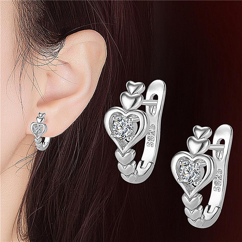 New Arrival Rose Gold Hoop Earrings for Women Jewelry Trendy Crystal Heart Earring Silver 925 Girl Ear Accessories Fashion Gift