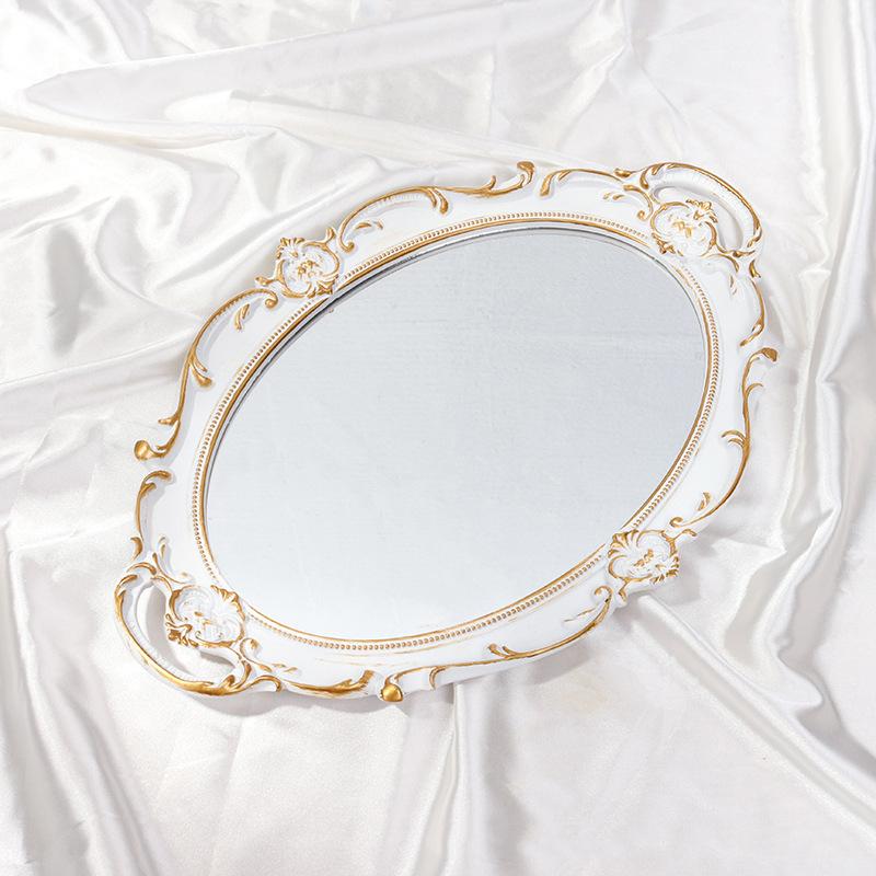 Entryway Hallway Mirror Plastic Framed Hanging Entry Lightweight Wall Mirror for Over Sink Golden Rectangle Tray
