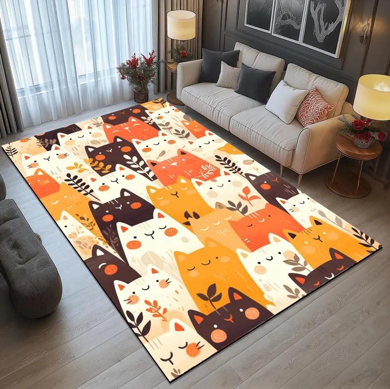 Stacked Cat Carpet Colorful Abstract Cartoon Cat Carpet Cat Enthusiasts Room Living Room Decoration Floor Mat Entrance Rug