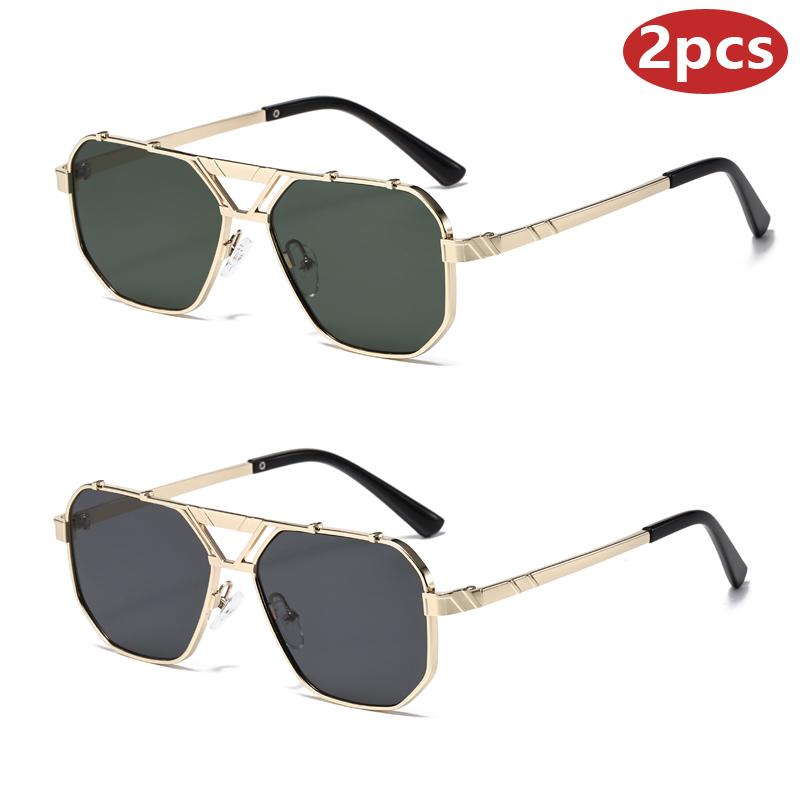 1/2pcs Vintage Metal Double Bridges Square Women Luxury Driving Sunglasses UV400 Men Gradient Lens Sun Glasses