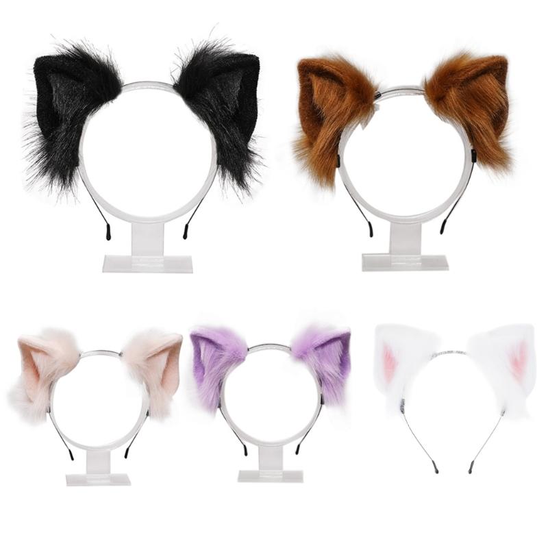 Lolita Headbands Furry Animal for Cat Ears Headwear Kawaii Hair Hoop for Halloween Cosplay Headpiece Party Supplies