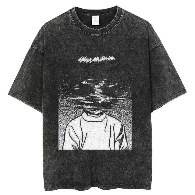 Streetwear Oversize Acid T Shirt For Men Women Thriller Comic Graphics T-Shirt Summer Washed Old FuJiang Anime Top Tees