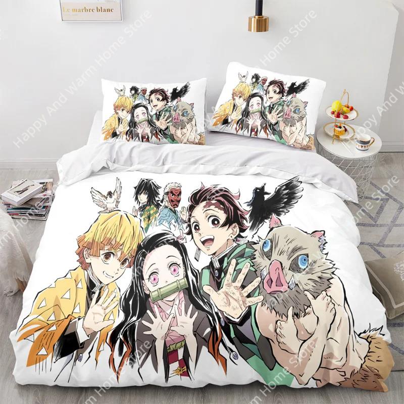 Demon Slayer 3D Beding Set Anime Soft Duvet Cover Pilowcases Single Twin Ful Quen King-Sized Dimensionsd Dimensions Home Decor Quilt Pilowcase Young