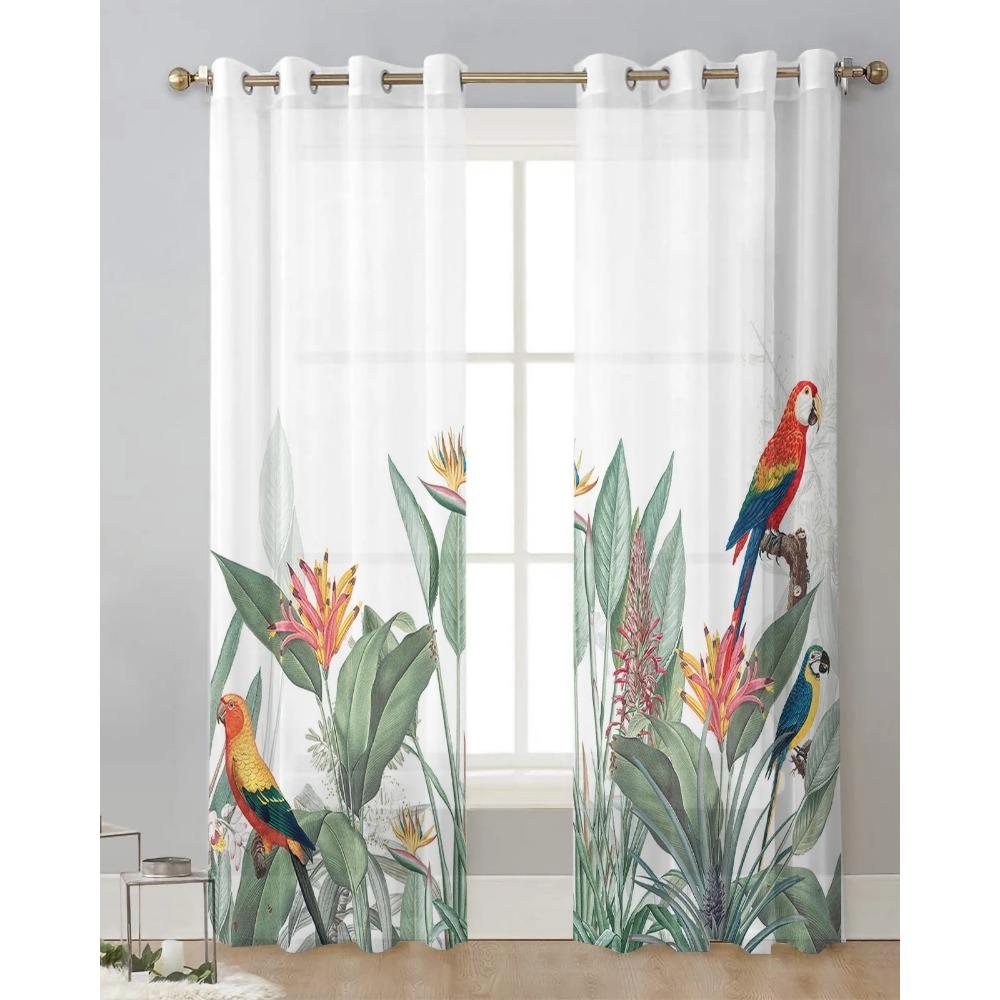 Stil Ins Plante Tropicale Papagal Perdele Transparente pentru Decorarea Camerei de Zi Perdea de Fereastră Bucătărie Tul Voal Organza Draperii