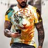 Camiseta para Hombre Vintage Animales 3D Camisetas Estampado Tigre Feroz Verano Manga Corta Camisetas Ropa Oversize Tops de Punto Masculino