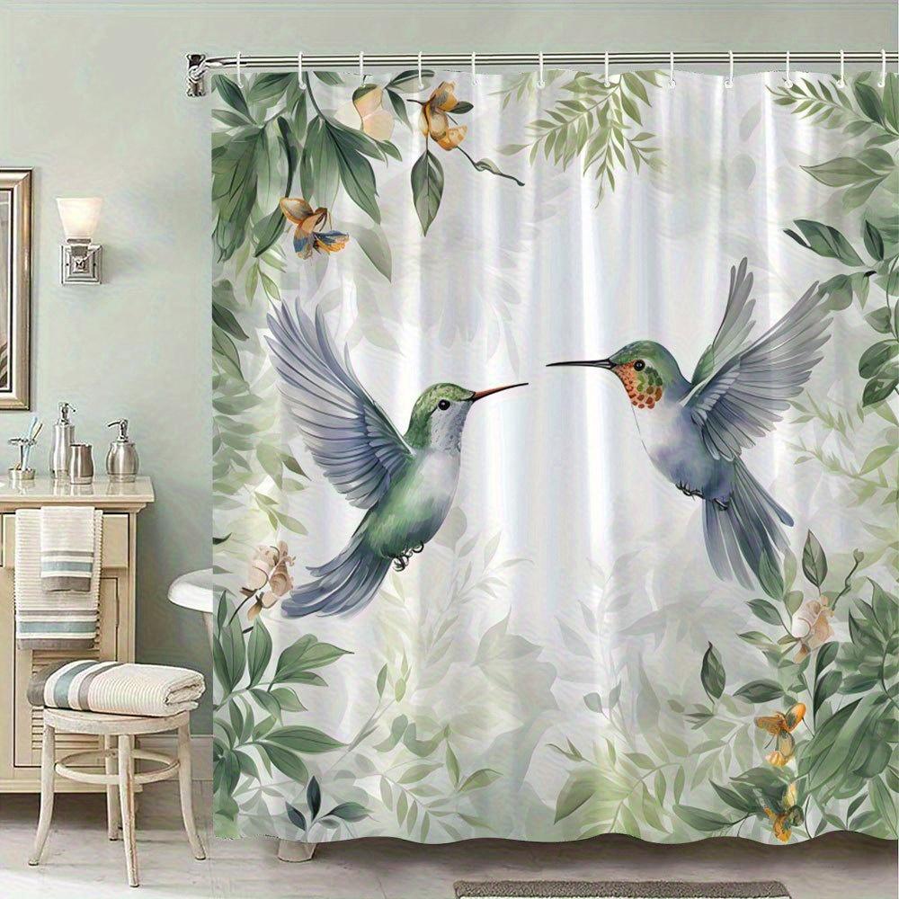 Hummingbird Shower Curtain Green Leaf Floral Design Nature Art Bathroom Decor Waterproof Printed Bath Curtain Home Fashion