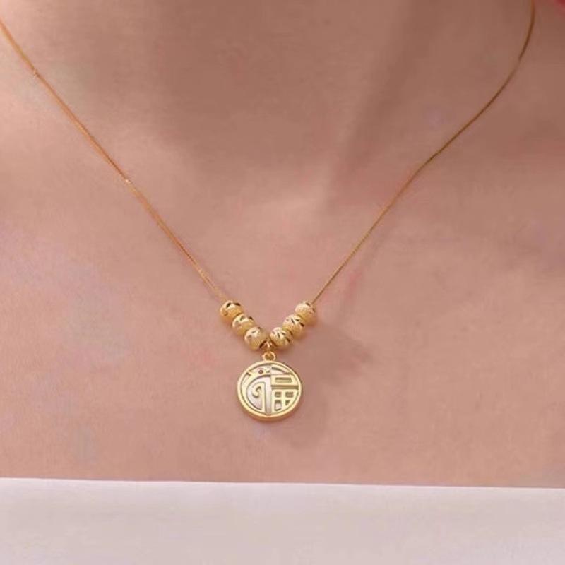 New Dragon Fu Head Blessings Full of Blessings and White Shells Retro Necklace Women's Universal Chain