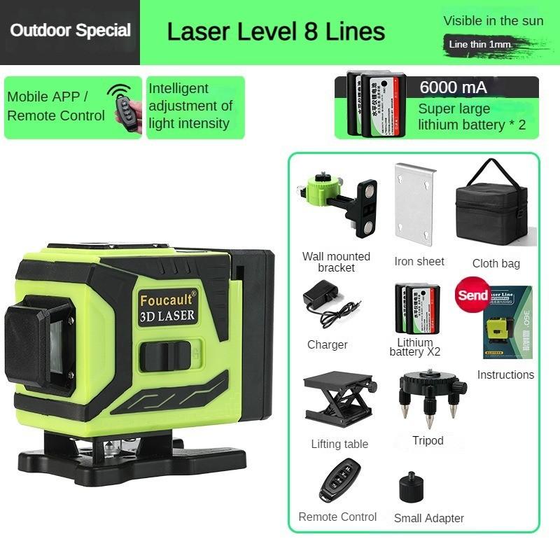 4D 8/12/16 Line Green Light Automatic Leveling Level 360° Horizontal and Vertical Cross Measurement Tool New Infrared Mini Laser Level