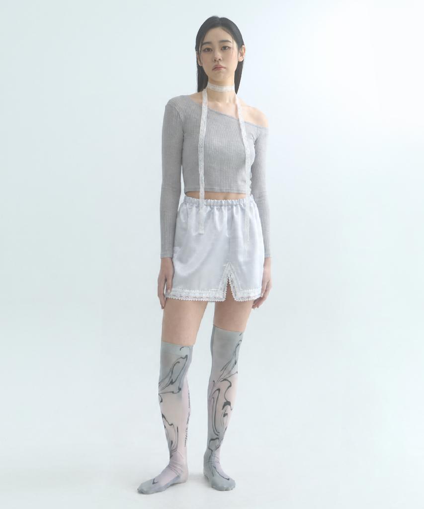 Mualeumoa Glossy Lace Skirt-Silver