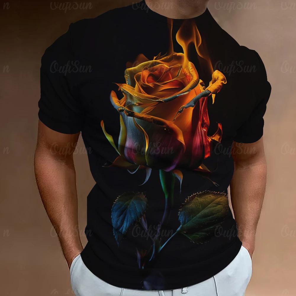 Mode männer T-Shirt 3D Blume Drucken Kurzarm Tops Straße Casual Rose T Shirt Streetwear Übergroßen T Hemd Männer kleidung