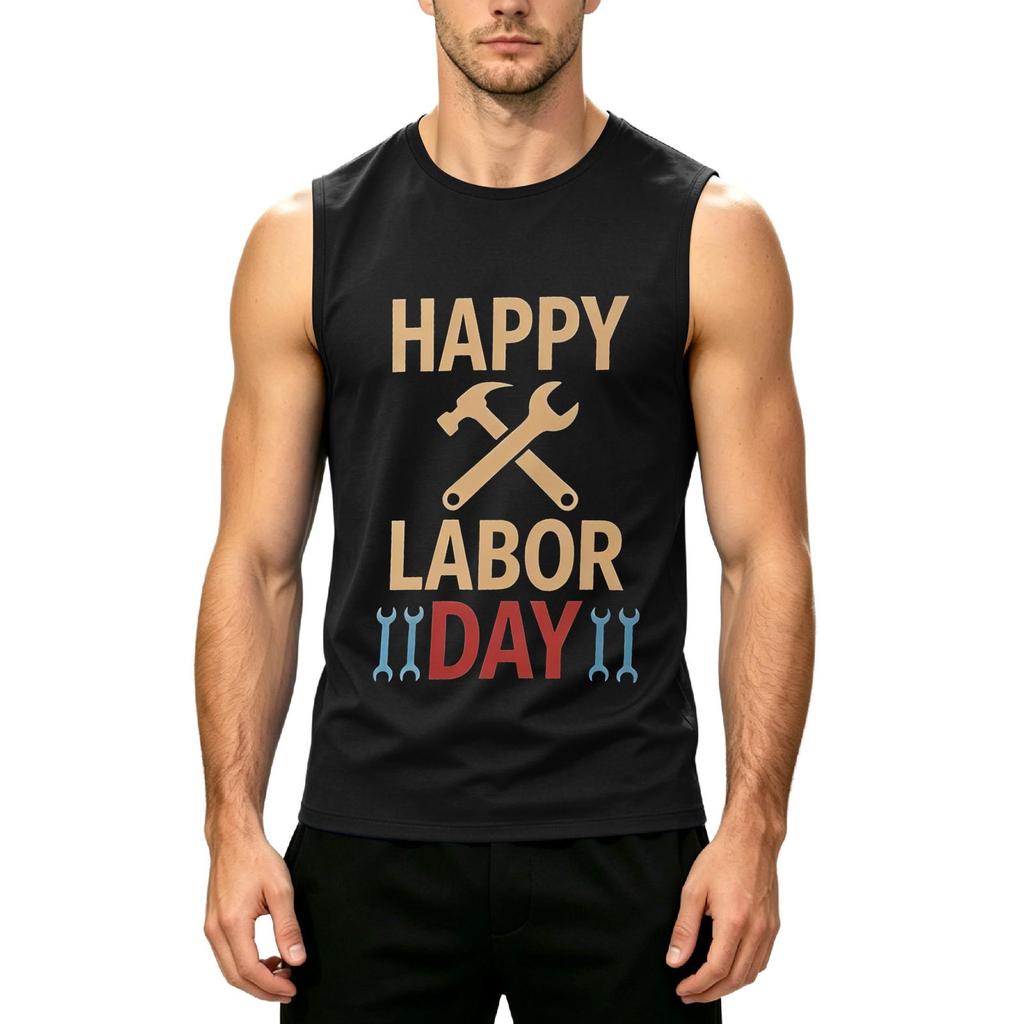 Ärmelloses Herren-Freizeit-Tanktop mit Aufdruck zum Tag der Arbeit Leichtes Sommer-Muskelpassform-Trainings-T-Shirt