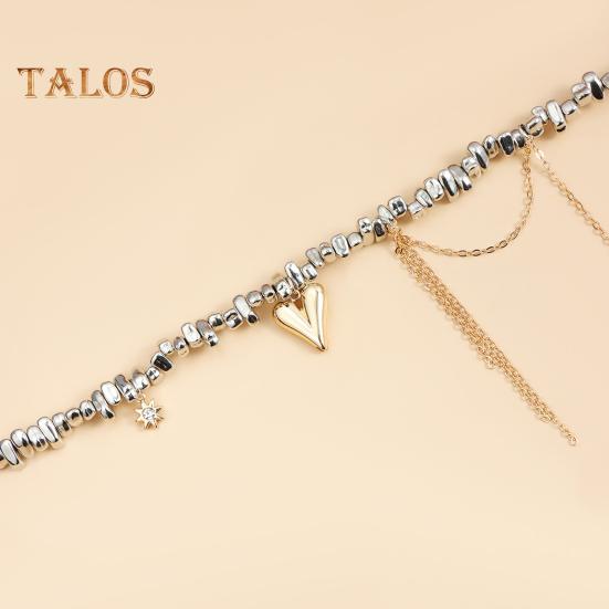 Irregular Stone Choker for Women Silver Tassel Heart Pendant Necklace Wedding Jewelry Gift for Wife Girlfriend On Valentine's Day Birthday Anniversary