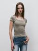 KITTY POTTERY Classic Soft Deep Square Neck T-Shirt (Khaki)