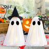 Halloween Ghost Decoration Decoration, Light-Up with Witch Hat/Bow, Eye-catching Decor Spooky Standing for Porch Yard Outdoor Party
