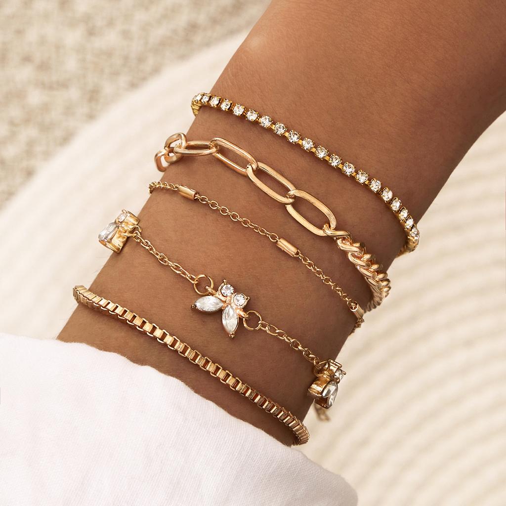 Bohemian Zilverkleurige Geometrische Schakelketting Armband Set Voor Vrouwen Kristallen Blad Open Manchet Armband Vrouwelijke Boho Sieraden Accessoire