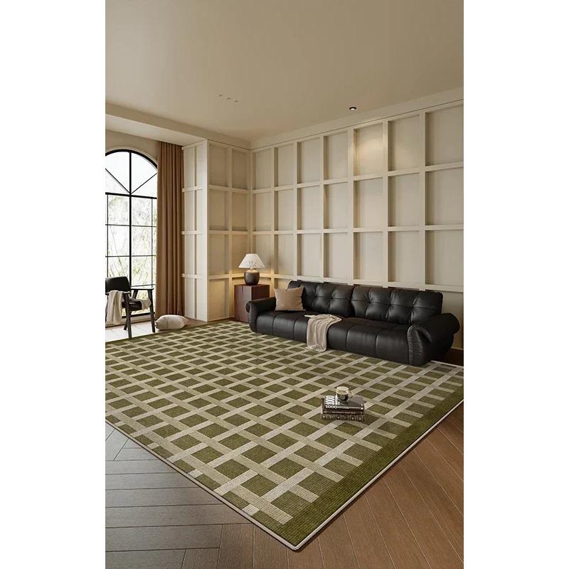Green Striped Grid Area Rug Art Decor Living Room Carpet Soft Firm Coffee Table Mat Non-Slip Soundproof Cloakroom Floor Rug