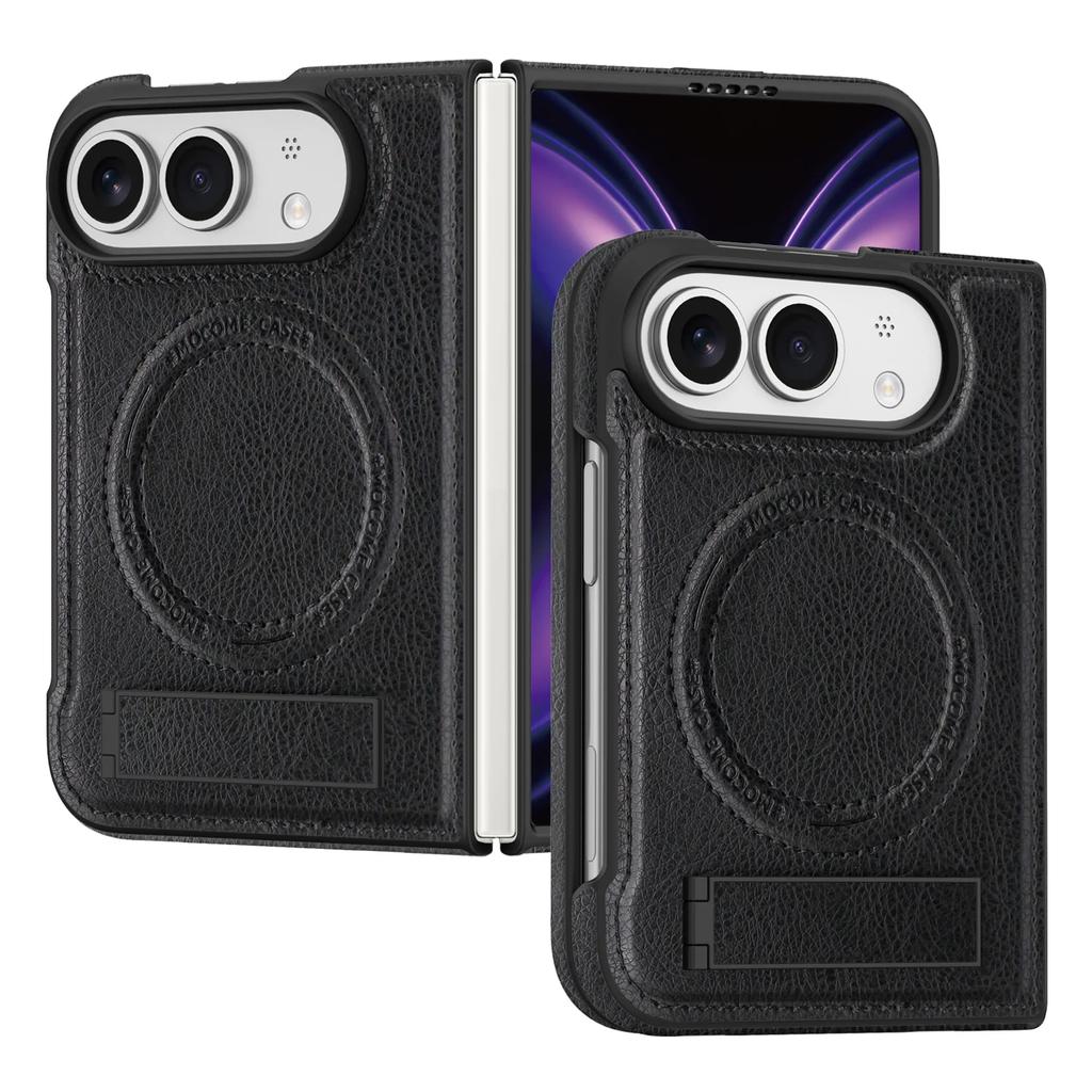 Mágneses Vezeték nélküli Töltés iPhone-hoz Duo Tok iPhone Fold-hoz Vintage Bőr Támasztó Kemény Ütésálló Karcolásálló Védőtok