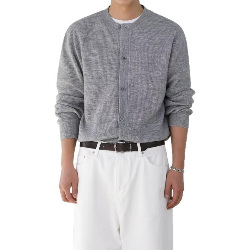 Men Solid Open Front Long Sleeve Knit Cardigan Casual Loose Sweater