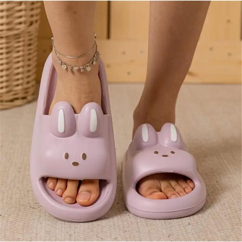 Hausschuhe Niedlicher Hase Cartoon Sandalen Atmungsaktiv Damen Weich Vier Jahreszeiten Indoor Zuhause Badezimmer Rutschfeste Hausschuhe