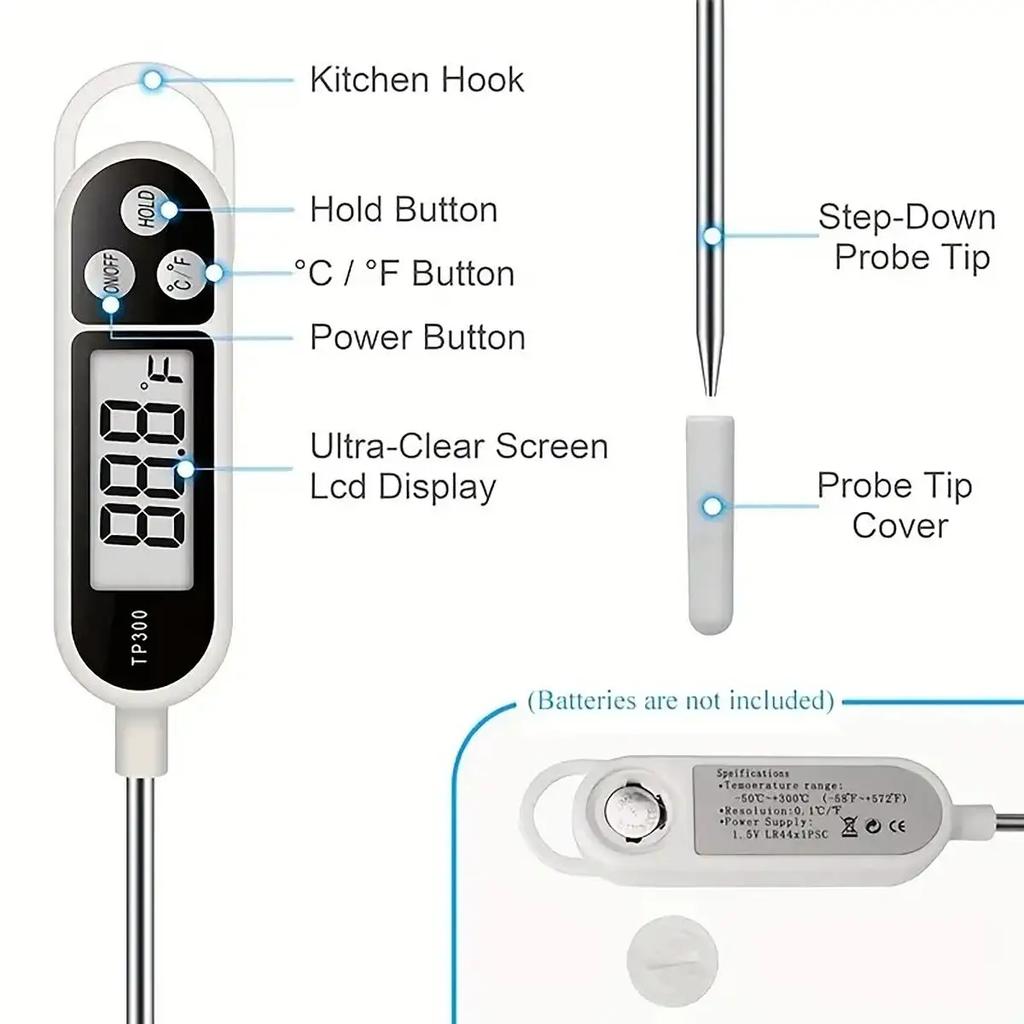 1pc-Stainless Steel Probe Type Household Food Thermometer Pen Type Milk Temperature Cooking Food Thermometer(No battery.)
