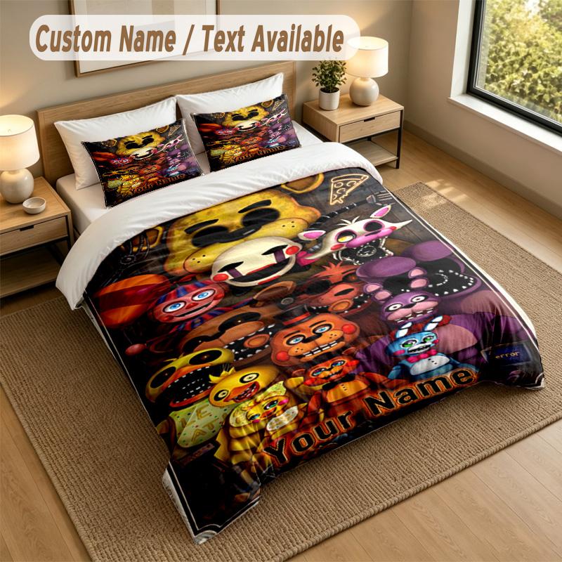 Custom Name Text Bedding 3Pcs Set,Five Nights At Freddy’s 1 Duvet Cover 2 Pillowcases Soft Bed Linen For Gift
