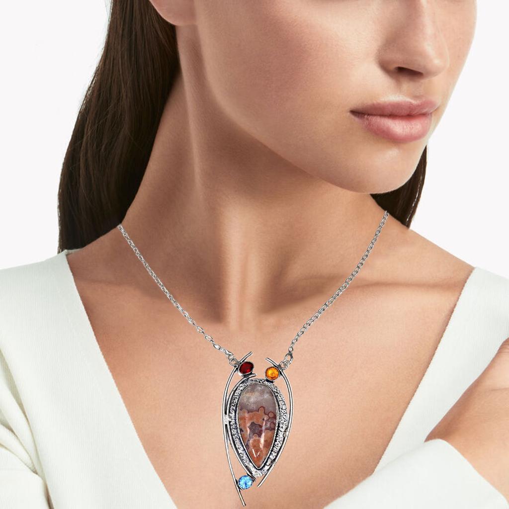 Stick Agate Citrine Gemstone Mother's Day Silver Jewelry Necklace 20 in