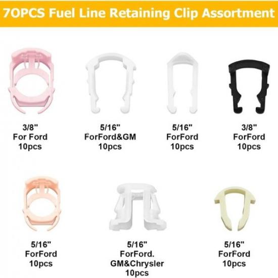 70PCS Car Fuel Line Clips, Nylon Fuel Line Repair Kit Fuel Hose Retainer Clip