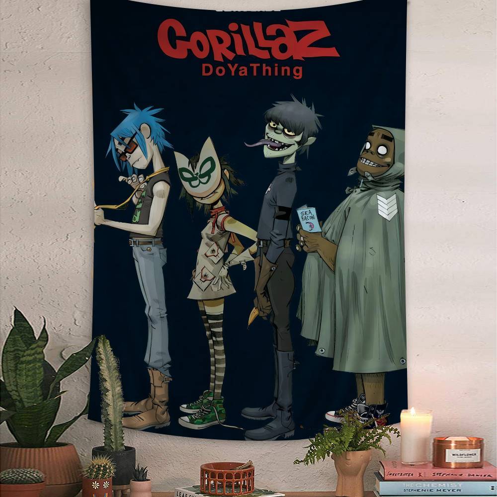 Retro Gorillaz Posters Music Prints Printed Large Wall Tapestry Hanging Tarot Hippie Wall Rugs Dorm Cheap Hippie Wall Hanging