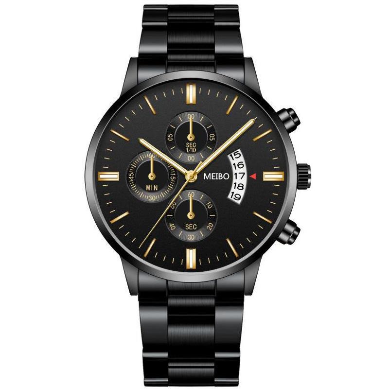 Men'S Business Watch, Steel Belt Calendar Couple, Men'S Classic Fake Three-Eye Quartz Watch