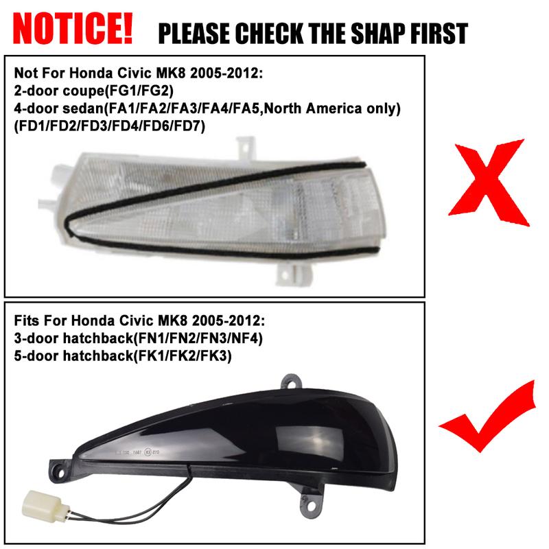 2X Dynamic Blinker LED Turn Signal Light Indicator Side Mirror Lamp For Honda Civic 8th MK8 Hatchback 3D 5D 2006 2012 FN2 FN FK