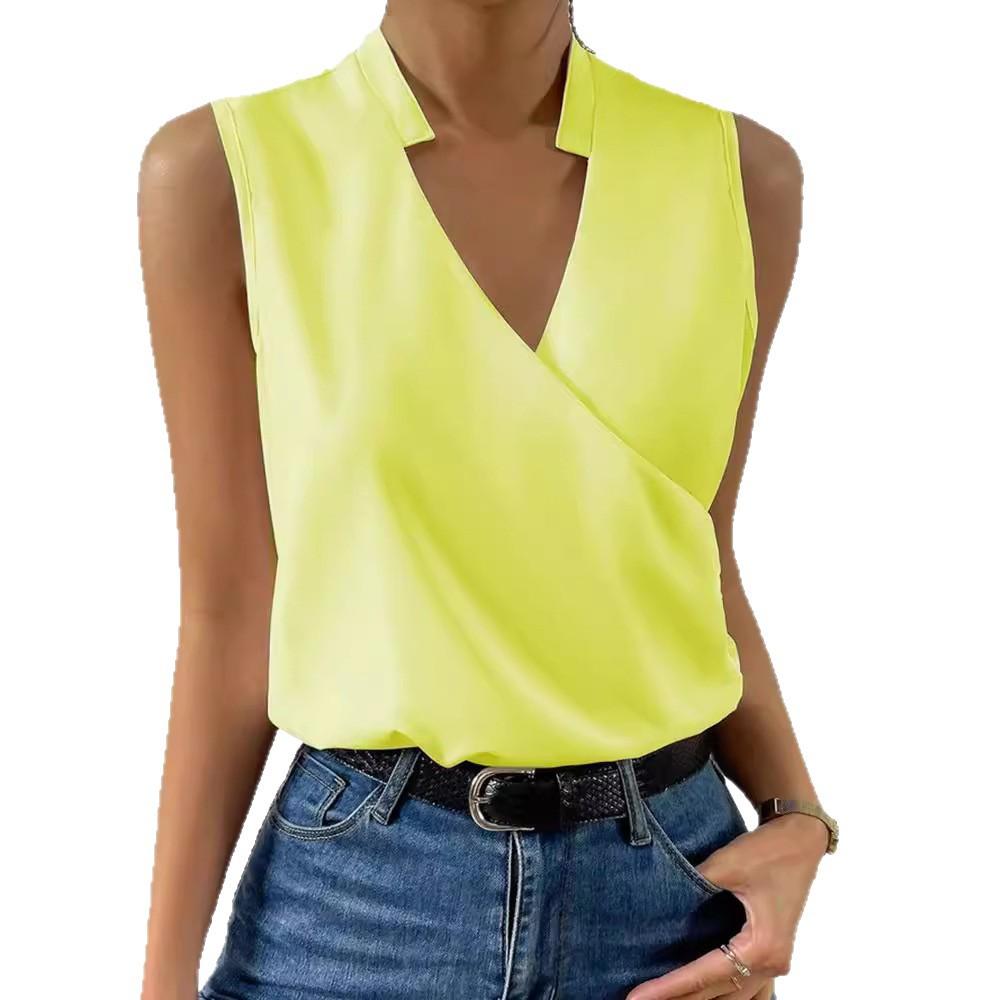 Pullover estivo scollo a V senza maniche in chiffon camicie casual da lavoro camicette e camicie da donna