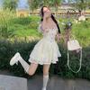 Pure Desire Girl Style Short Skirt Women's Summer Waist and Thin Age Reduction Lace Splicing Heavy Industry Small Flying Sleeve Princess Dress