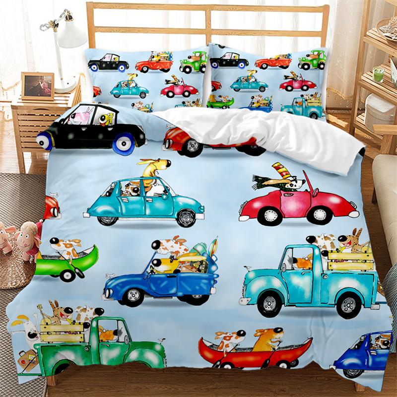Travel Guide Duvet Cover Set Cartoon Route Car House Building Pattern Bedding Set Microfiber Travel Theme King Size Quilt Cover