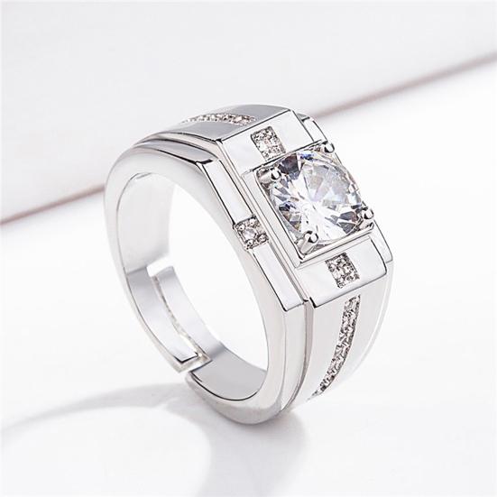 Yousheng Zircon Ring Shining Geometric Rhinestone Inlaid Electroplating Hypoallergenic Decoration Jewelry Men Engagement Open Finger Ring Band for