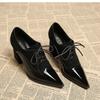 Heightened Strappy French Beautiful Deep Mouth Block Heel Single Shoes Women Pointed Toe High Heels Premium