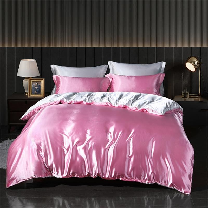 Luxury Blending Natural Mulberry Silk Bedding Set High End Satin Smooth Duvet Cover Set Double King Queen Size Bed Sheets Set