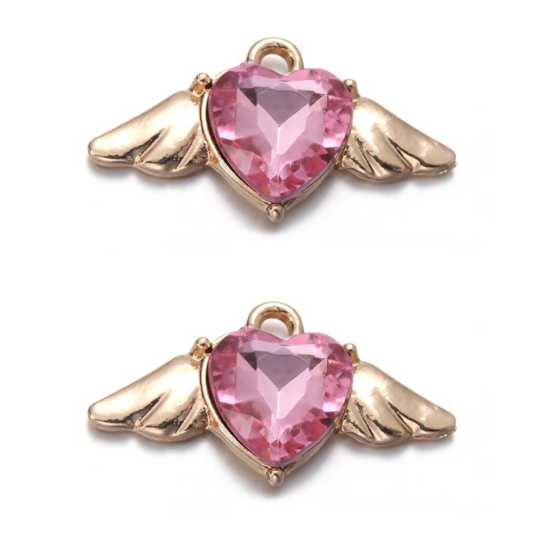 10Pcs Heart Wings Charms Alloy Colorful Rhinestone Romantic Pendant for Jewelry Accessories DIY Making Earrings Necklace Charm