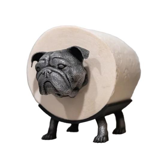 English Bulldog Toilet Paper Holder 3D Printed Free Standing Dog Roll Paper Holder Kitchen Bathroom Paper Towel Dispenser Storage Rack
