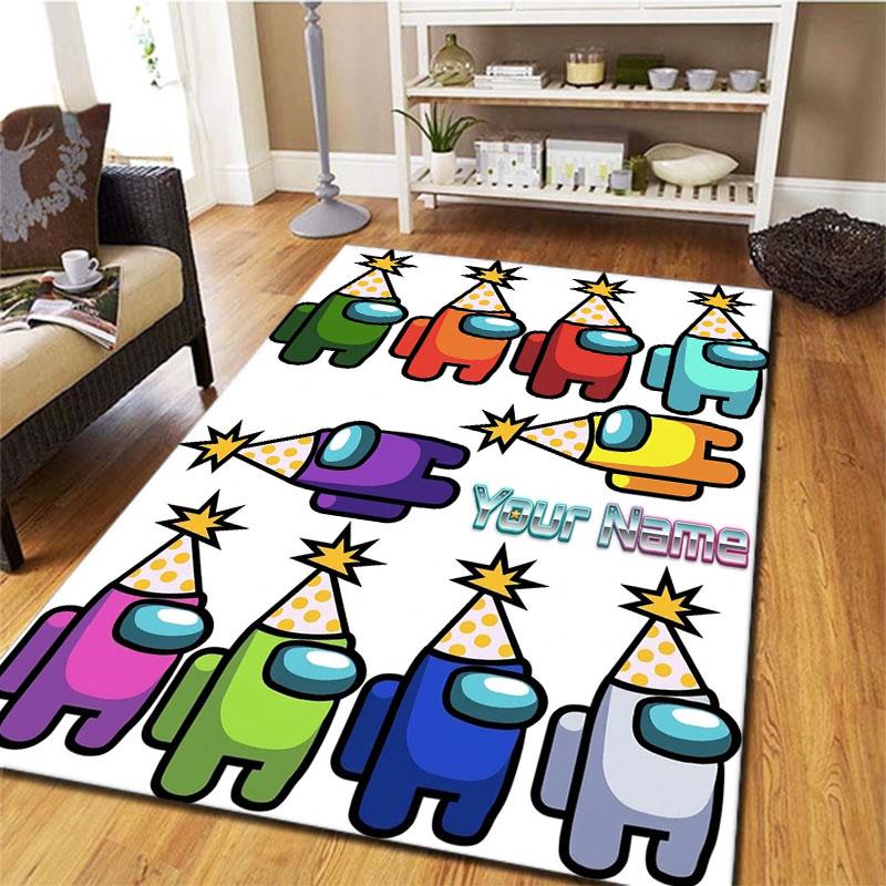 Among Us Teppich mit individuellem Namen für Wohnzimmer, Schlafzimmer, Zuhause, Sofadekoration, Kinder spielen, rutschfeste Fußmatte