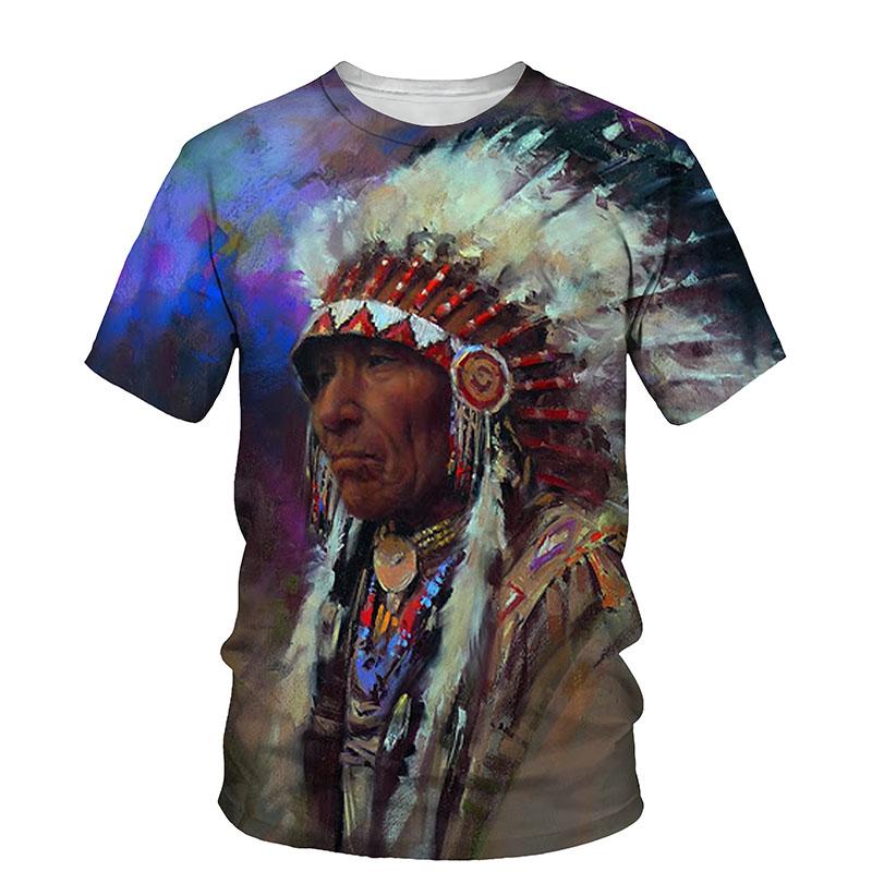 Nový 3D tisk Indians Grafická trička Letní móda Osobnost Vintage tričko Zajímavý charakter Vzor Pánské tričko Top