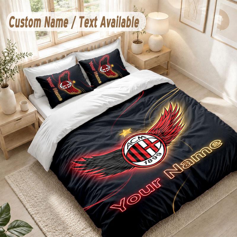 Custom Name Bedding Set 3 PiecesAC Milan Print Duvet Cover + 2 Pillowcases Soft Bed Decor