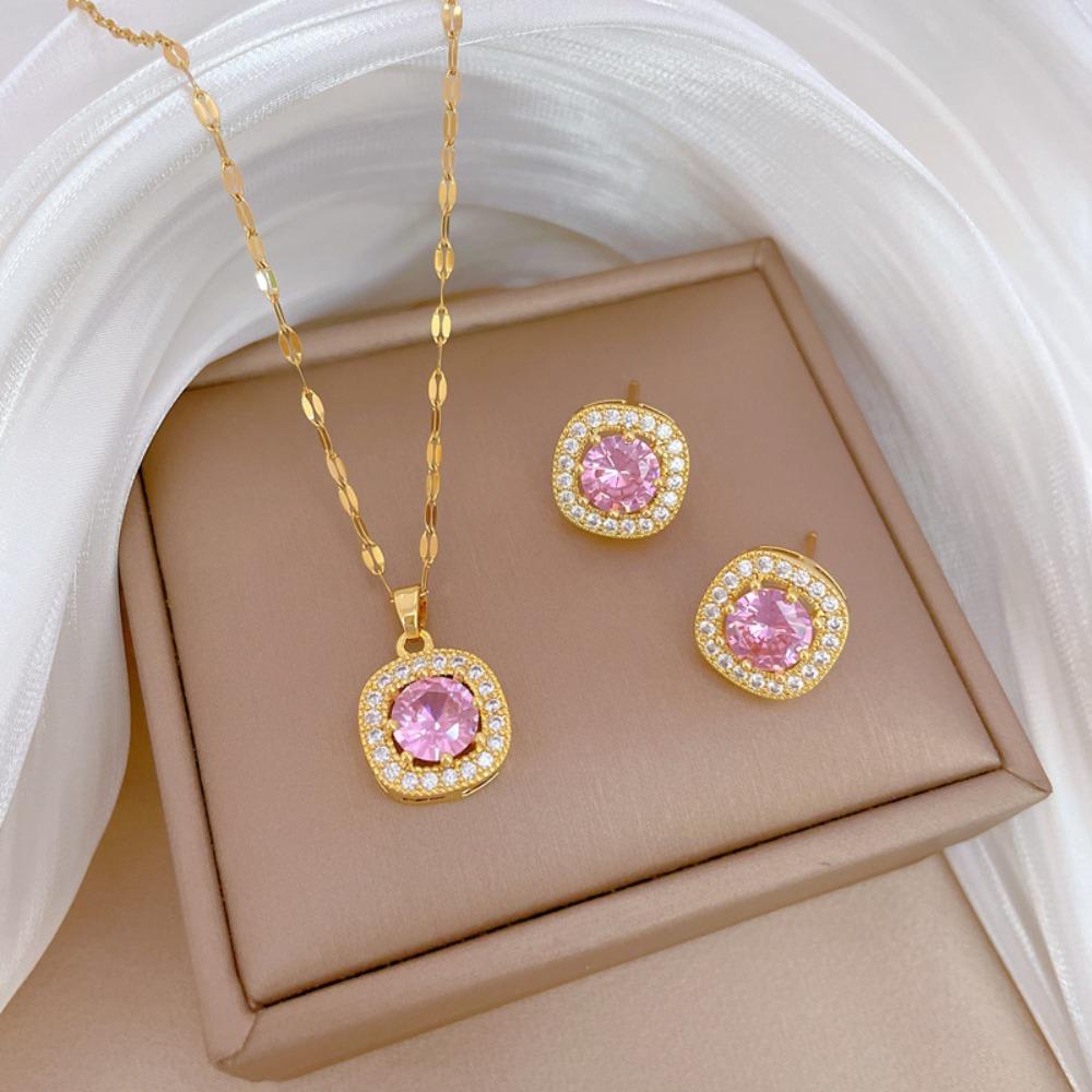 Modisches Elegantes Leichtluxuriöses Vollzirkon Exquisites Elementstil Kupfer Mikro-Inlay Ohrringe Halsketten Set
