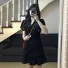 Mode rétro fille chaude design plissé amincissant la taille petite robe d'été vintage noire jupe courte
