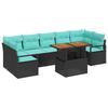 8 Piece Garden Sofa Set with Cushions In Black and Teal