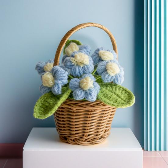 Crocheted Potted Flower Decoration Handmade Knitting Floral Ornament Finished Hand Woven Flower Home Office Table Centerpiece