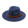 Summer Straw Hat Foldable Wide Brim Sun Hat with Faux Leather Strap Decor Adjustable Size Lightweight Outdoor Travel UV Protection Hat