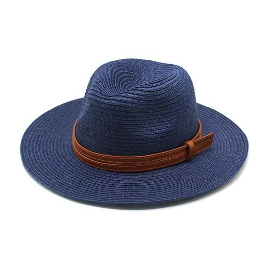 Summer Straw Hat Foldable Wide Brim Sun Hat with Faux Leather Strap Decor Adjustable Size Lightweight Outdoor Travel UV Protection Hat