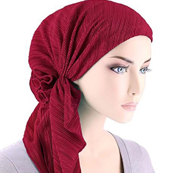 Fashion Women Wrinkle Long Turban Cap Head Wrap Chemo Hat Beanie Muslim Hijab