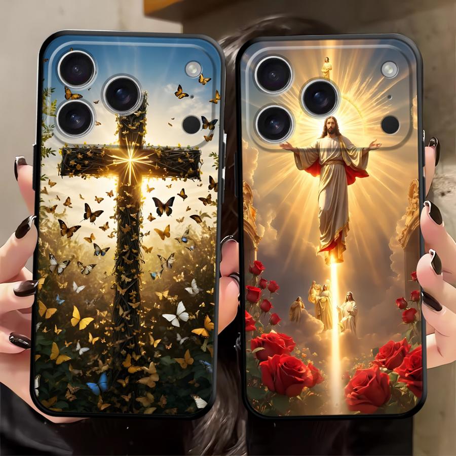 The Cross Jesus Pattern Black Soft Phone Cover Case for iPhone 13 12 11 17 Pro Max XS Max 7 8 15 16 14 Plus 17Air XR