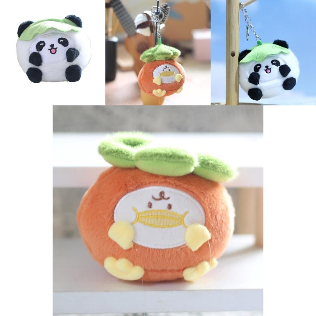 Adorable Panda Keychain Plush Toy Short Plush Filling 11cm Height Panda And Persimmon Colors